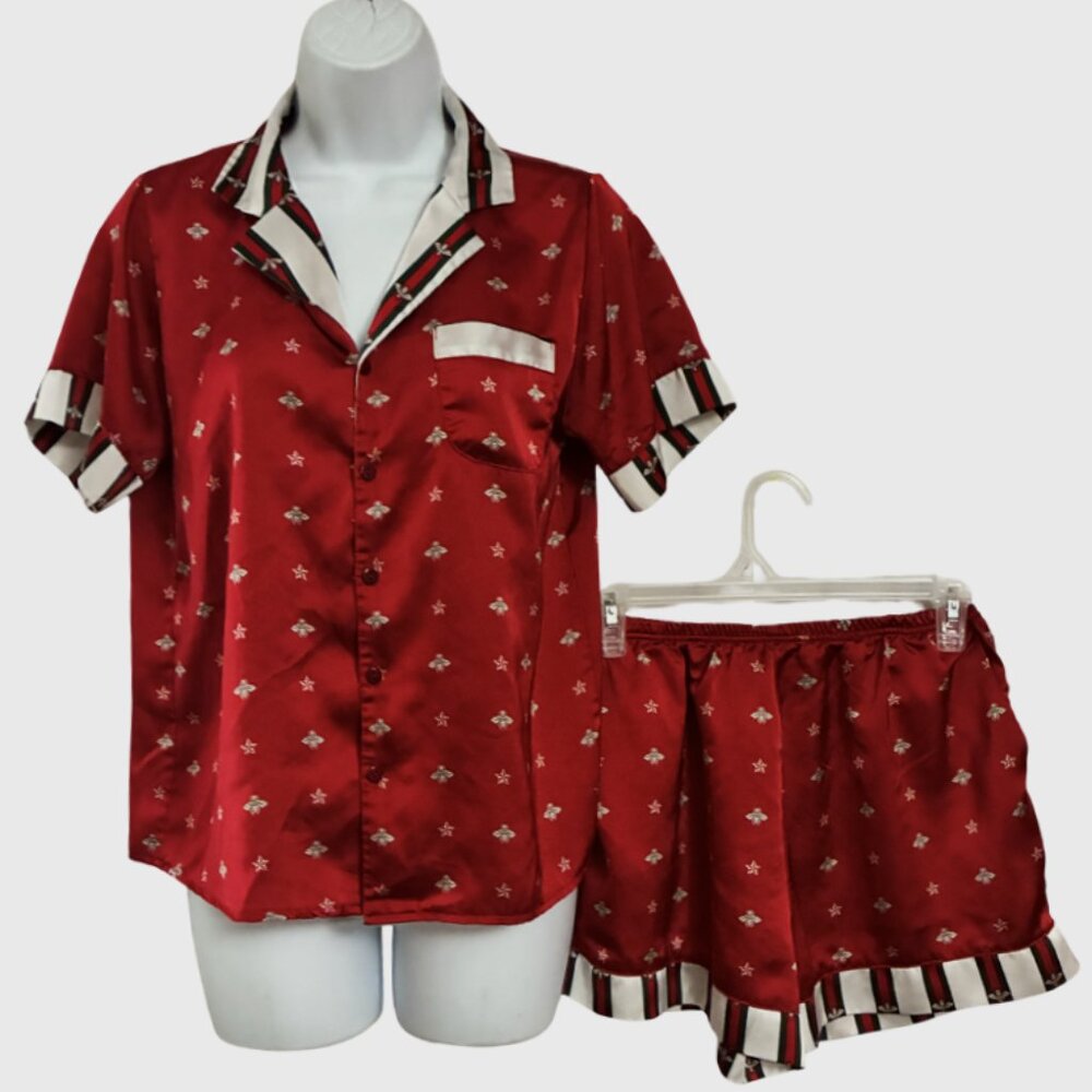 Sz.S*Boo-Boo* 2 Pc. Red Pajama Shorts Set w/ Bee & Star Print